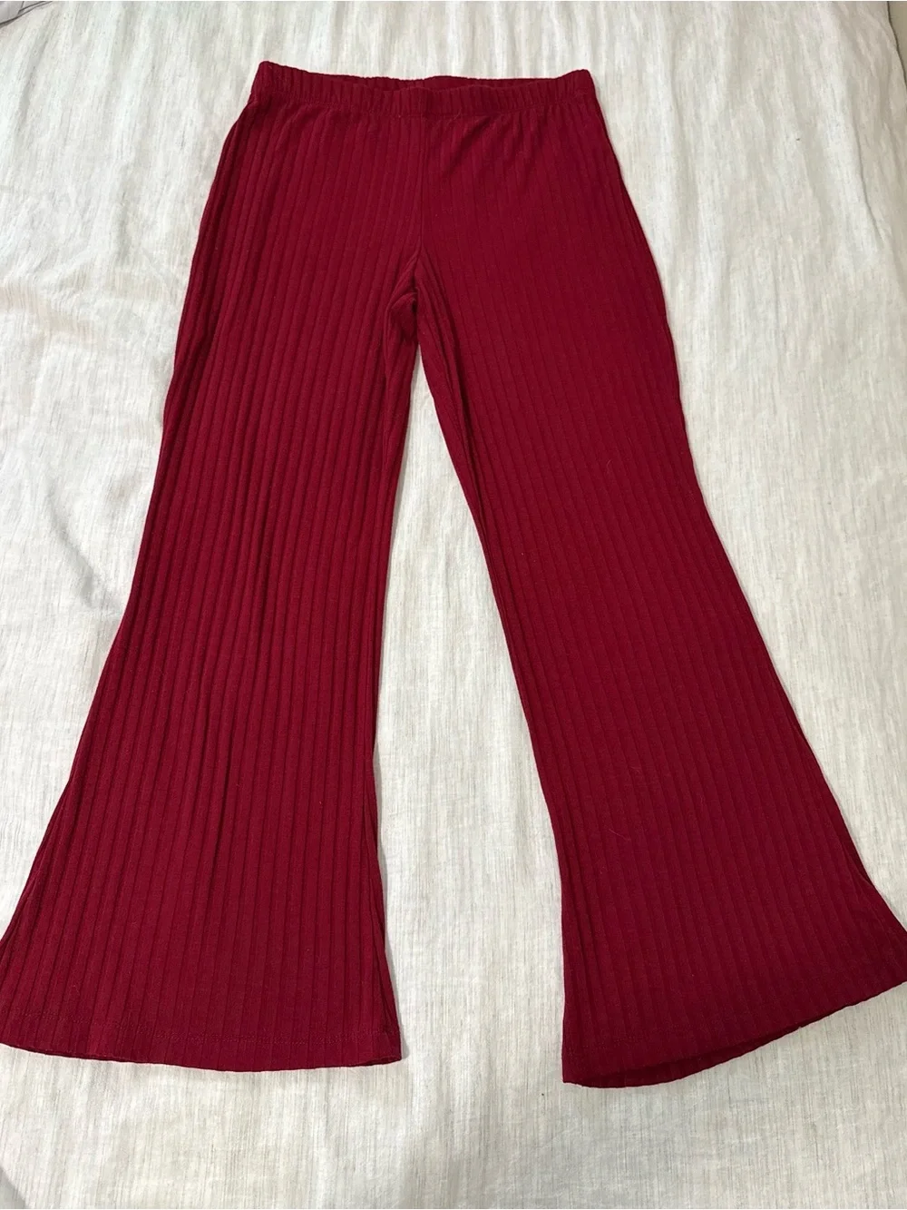 Forever 21  Ribbed Flare Leggings - Burgundy